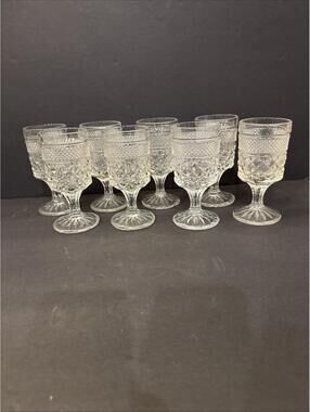 (8) Vintage Anchor Hocking Wexford Pattern Clear Wine Water Glasses 5.5”